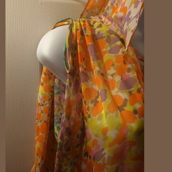 Original MILLY New York Silk Ruffle Blouse Colorful Peplum Top Shirt Pink Orange - Picture 4 of 10